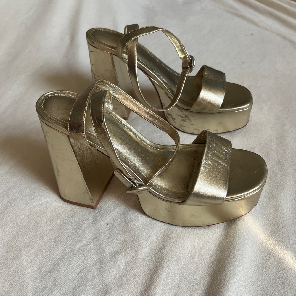 Larroudé Dolly Gold Platform Heels Size 9.5 - Picture 3 of 7